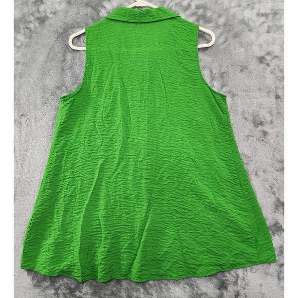 Milano Top Womens L Green Sleeveless Button Front Flowy Crinkle Rayon Blend - Picture 3 of 8